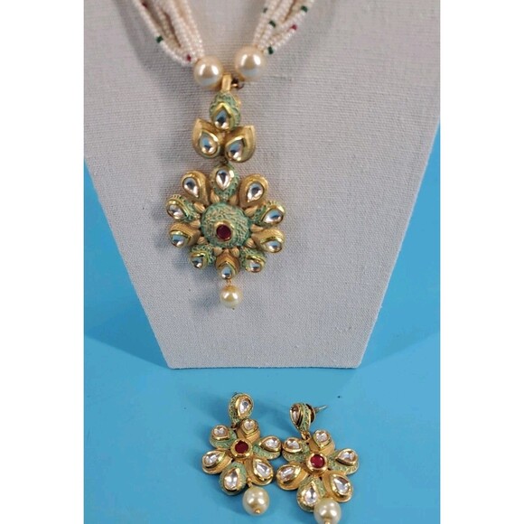 Statment Necklace And Earring Set Boho Ethnic Fairy Beaded Flower India - Picture 5 of 12